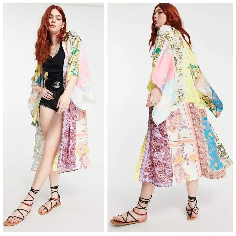 Free People Patched With Love Magic Combo Bohemian Patchwork Kimono Robe